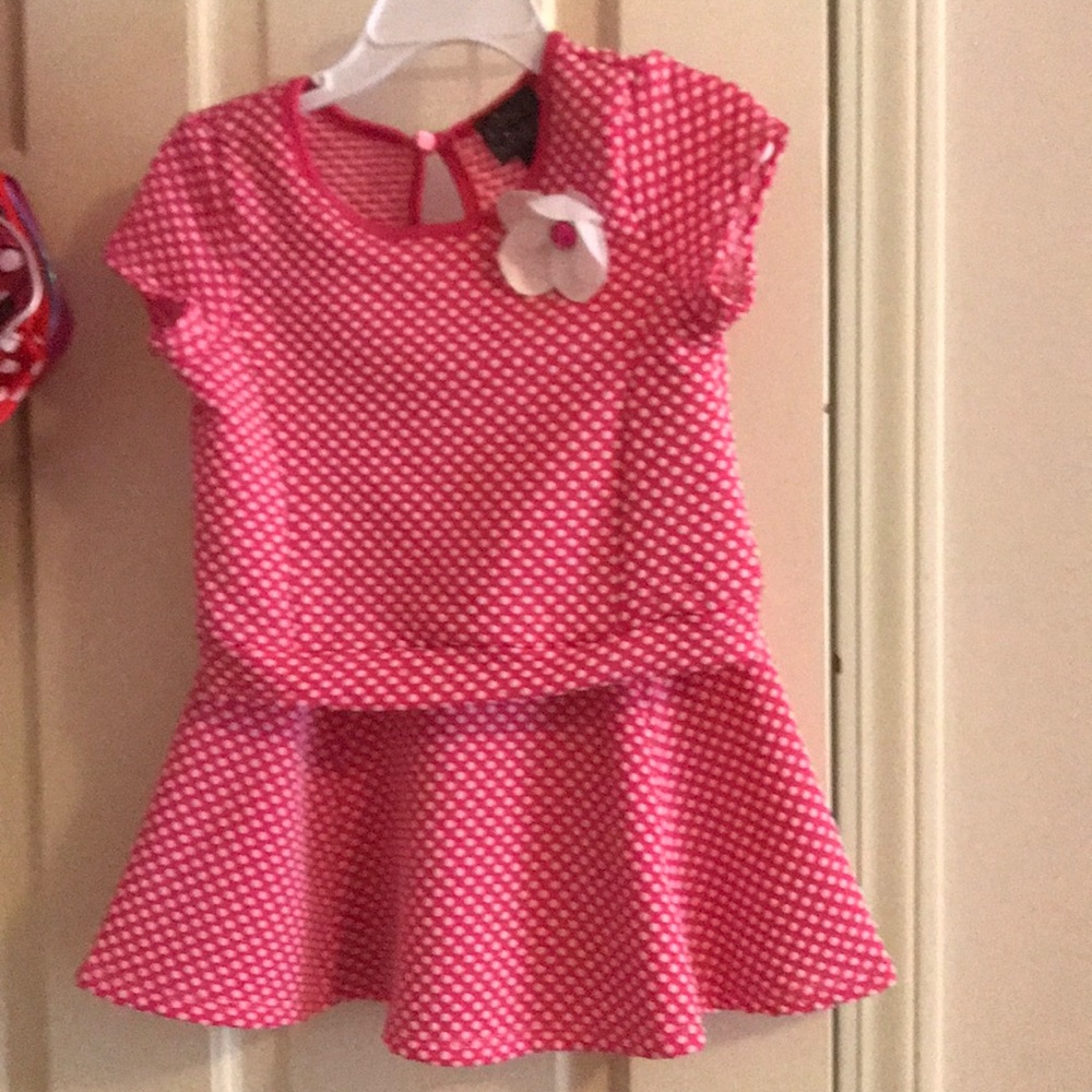 2 piece pink and white Polk a dot skirt set